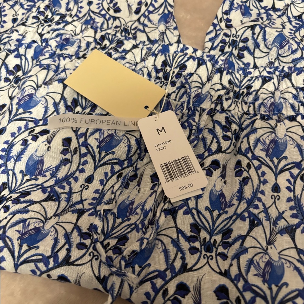Elie Tahari Blue and White Floral Linen Pants - Picture 6 of 6